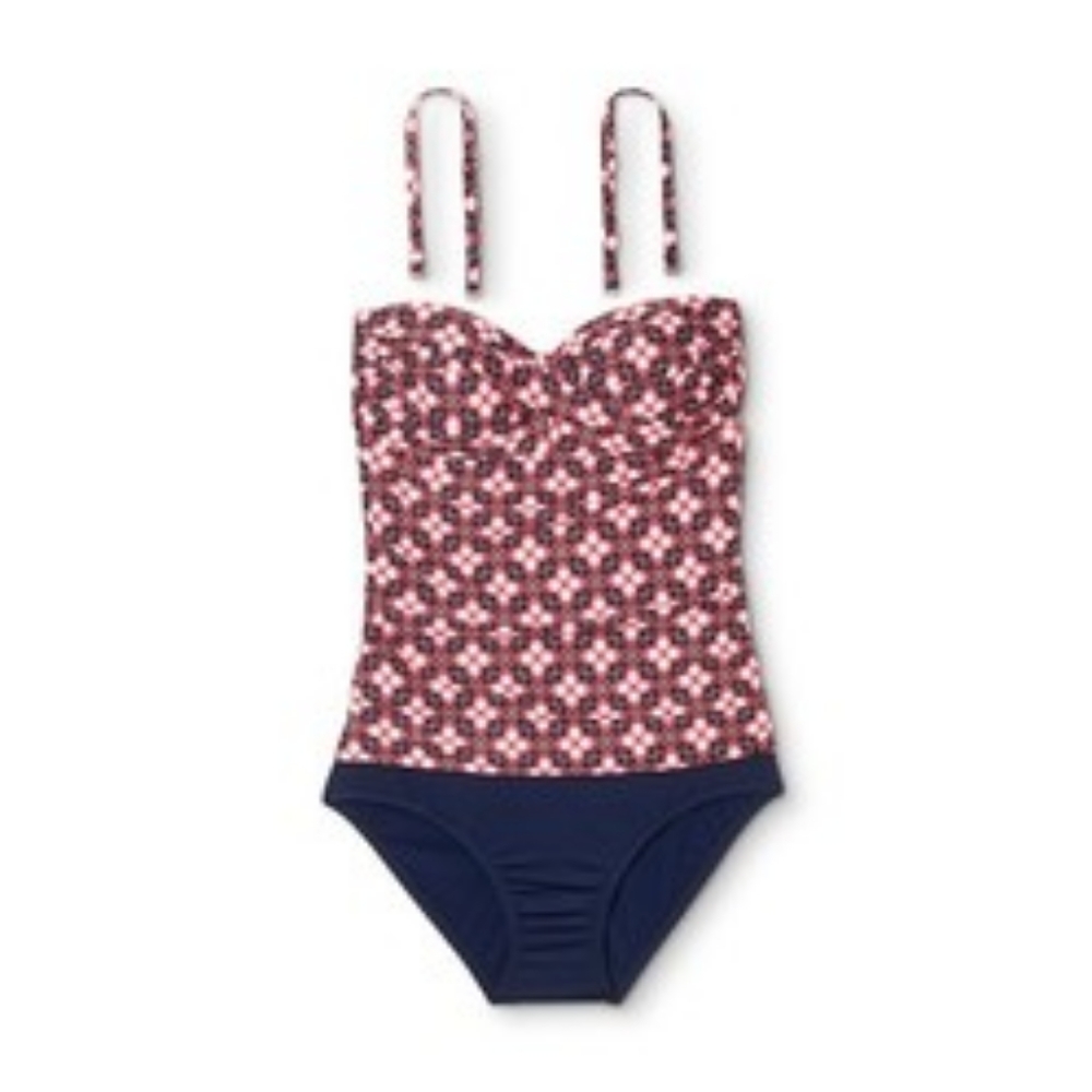 Clean water tile print bandeau one piece